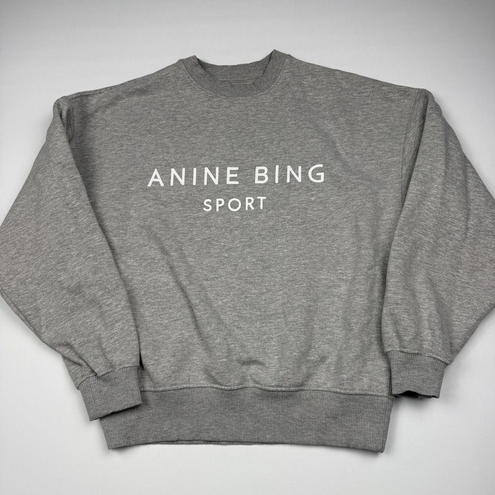 Anine Bing Sport Sweatshirt Womens Medium Gray Fleece Logo Crewneck Pullover